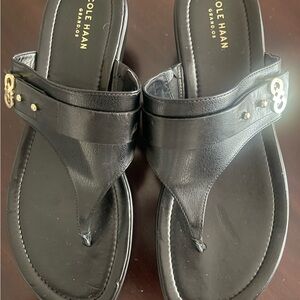 Cole Haan Black Leather Sandals with Gold Accents
